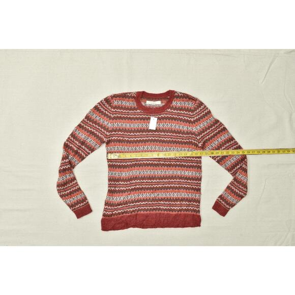 NEW LOFT NWT Fair Isle Zigzag Sweater Women's Regular Size M Red Brown Pullover - Picture 2 of 8